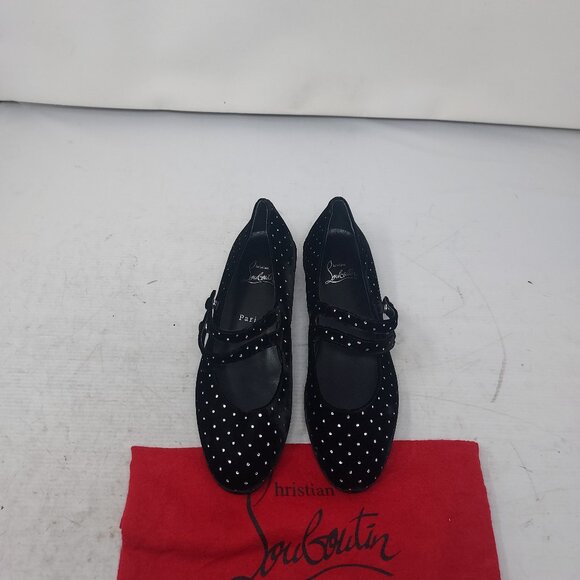 Christian Louboutin Black Velvet Bejeweled Sweet Jane Buckle Flat Shoe - Picture 6 of 12